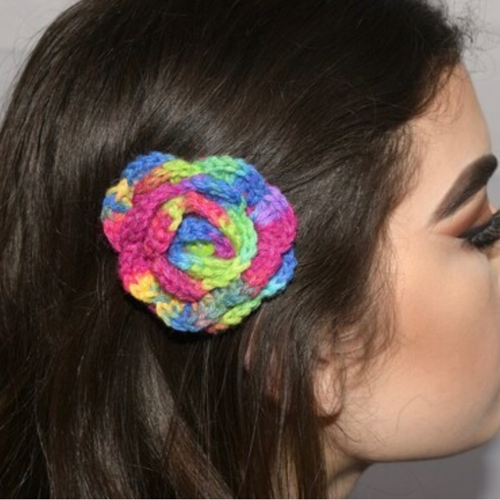 Crocheted Flower Clip, Flower Hair Clip, Large Rose Hair Clip, Floral Hair Piece